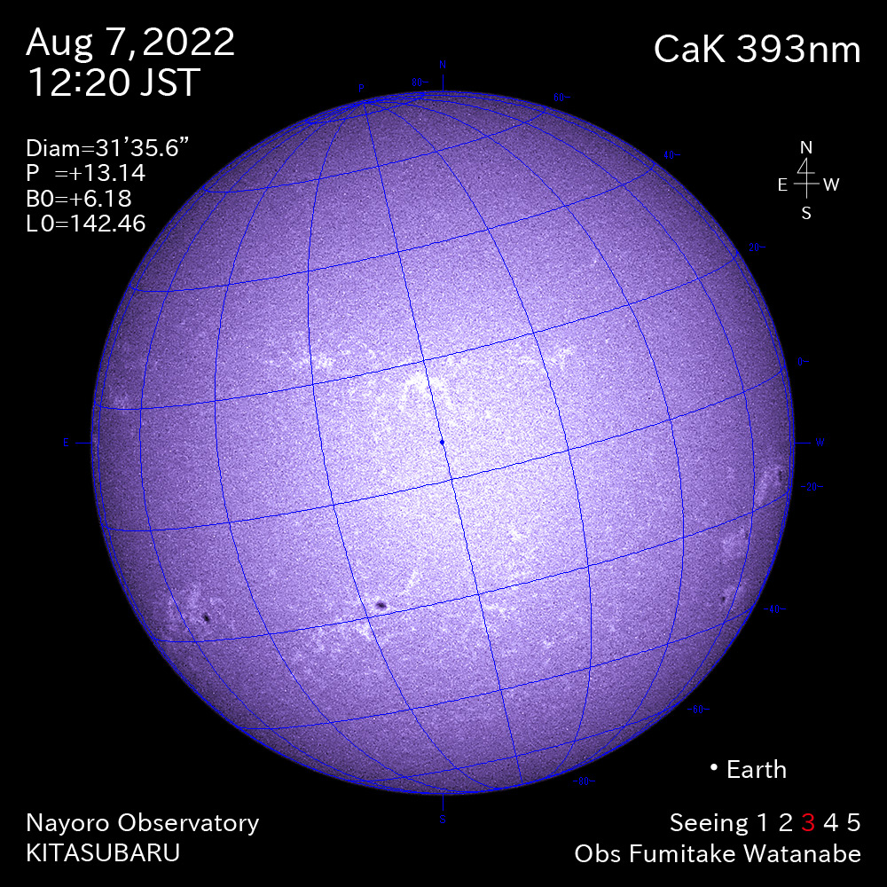 2022年8月7日CaK波長の太陽