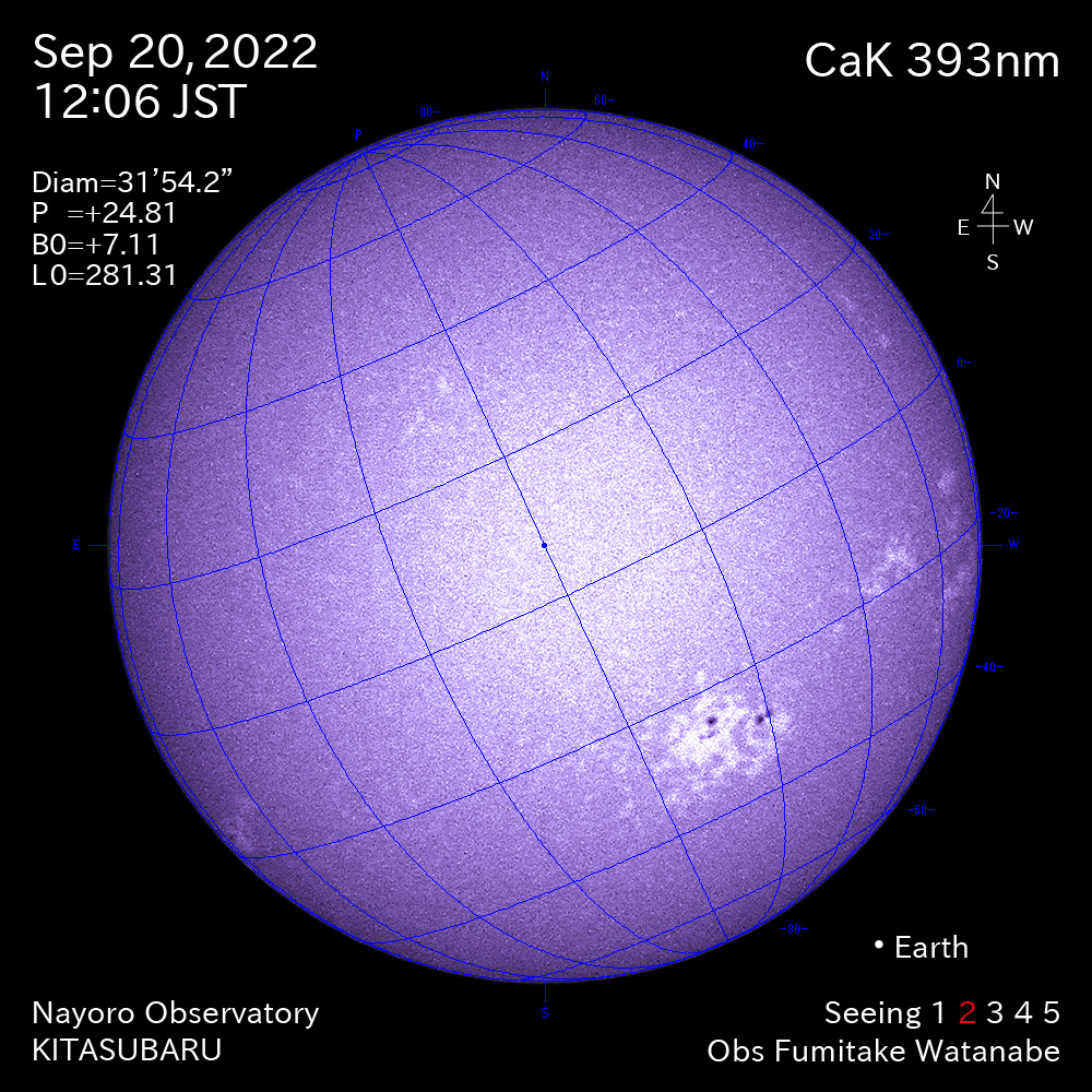 2022年9月20日CaK波長の太陽