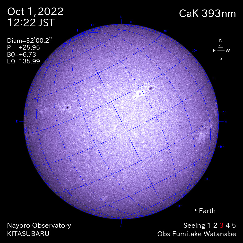 2022年10月1日CaK波長の太陽
