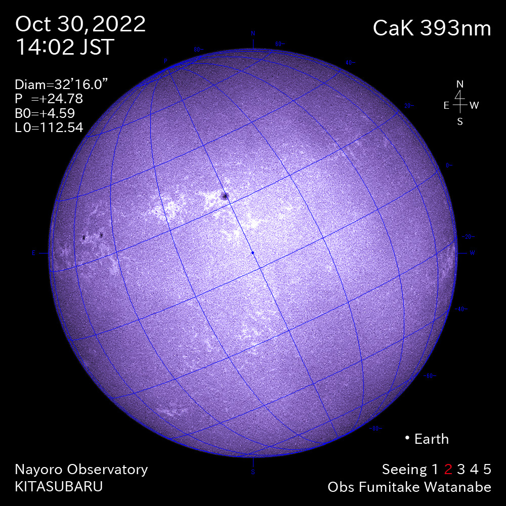 2022年10月30日CaK波長の太陽