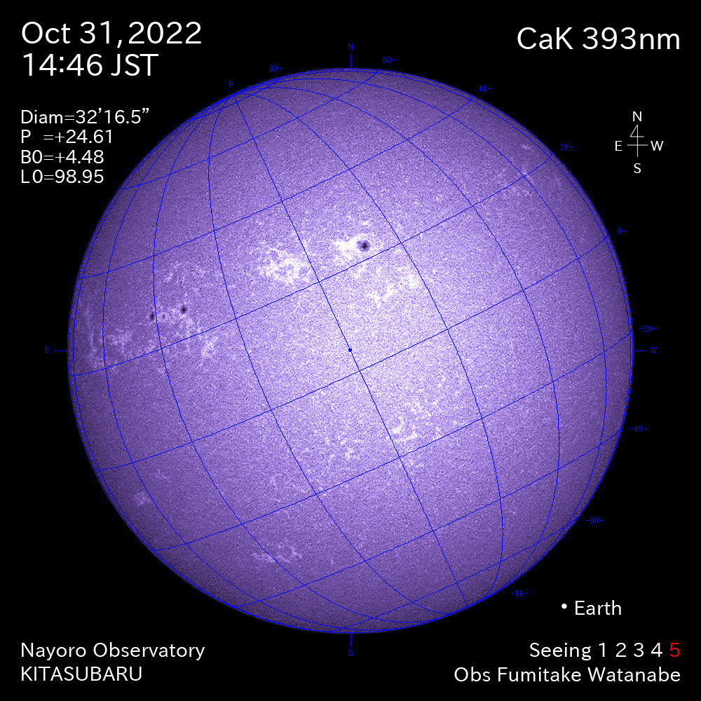2022年10月31日CaK波長の太陽