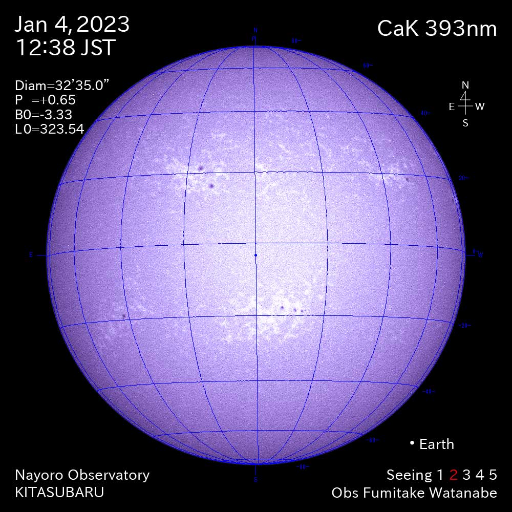 2022年1月4日CaK波長の太陽