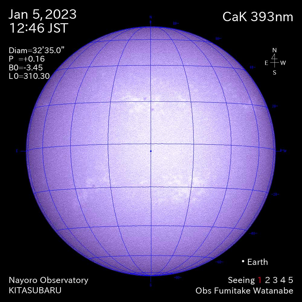 2022年1月5日CaK波長の太陽