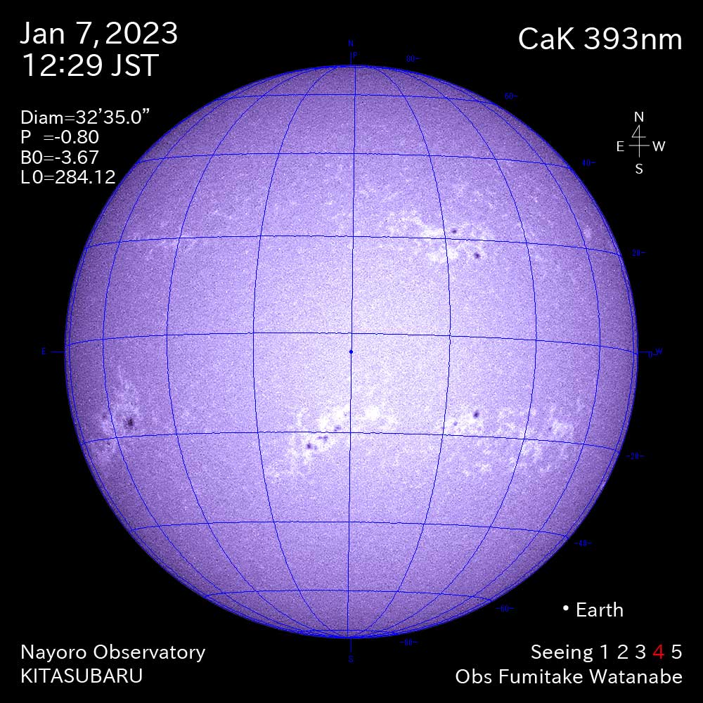 2022年1月7日CaK波長の太陽