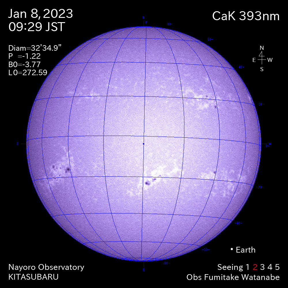 2022年1月8日CaK波長の太陽