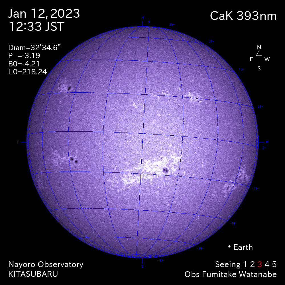 2022年1月12日CaK波長の太陽