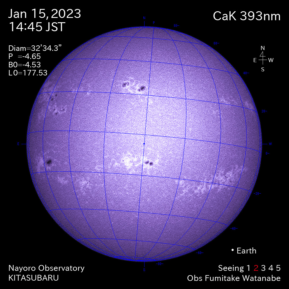 2022年1月15日CaK波長の太陽