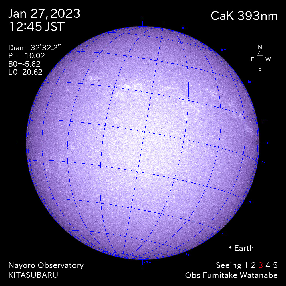 2022年1月27日CaK波長の太陽