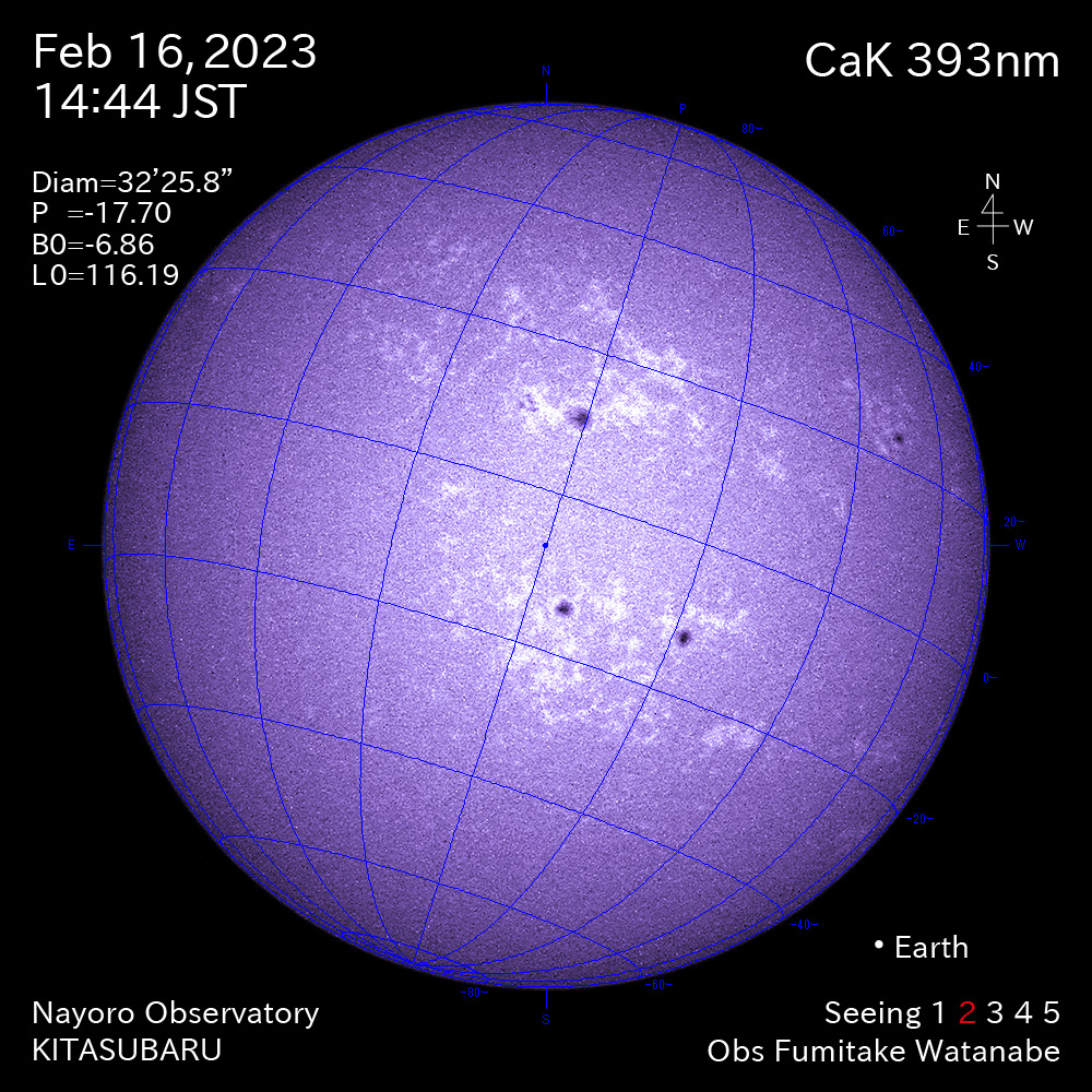 2022年2月16日CaK波長の太陽