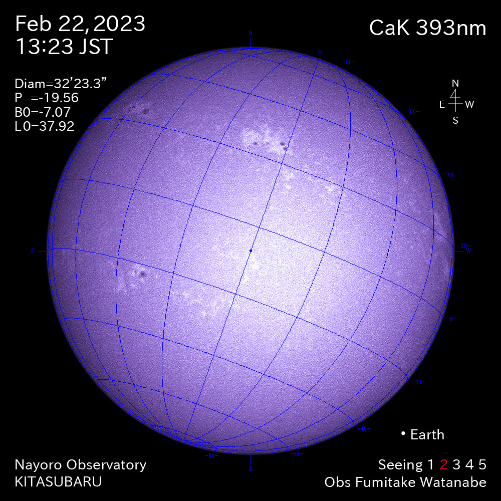 2022年2月22日CaK波長の太陽