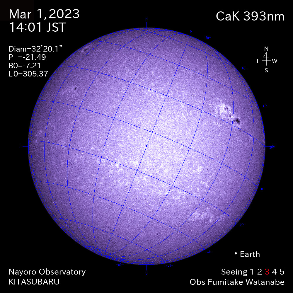 2022年3月1日CaK波長の太陽