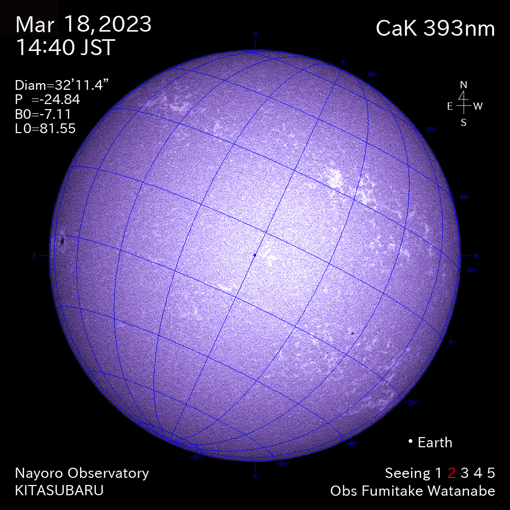 2022年3月18日CaK波長の太陽