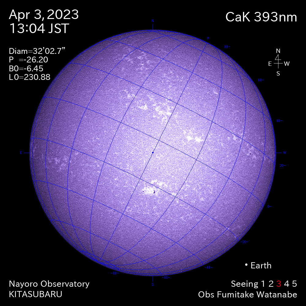 2022年4月3日CaK波長の太陽