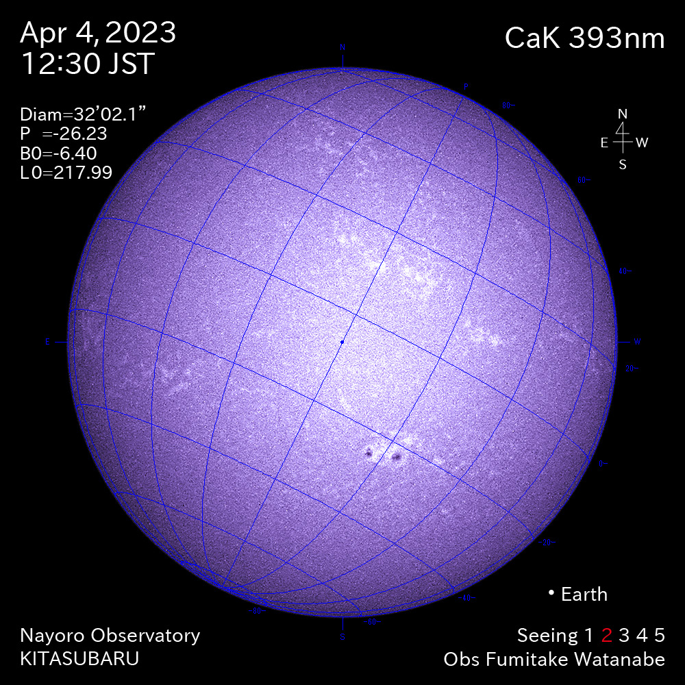 2022年4月4日CaK波長の太陽